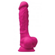 Розовый реалистичный фаллоимитатор с мошонкой Colours Pleasures 7 Dildo - 17,8 см.